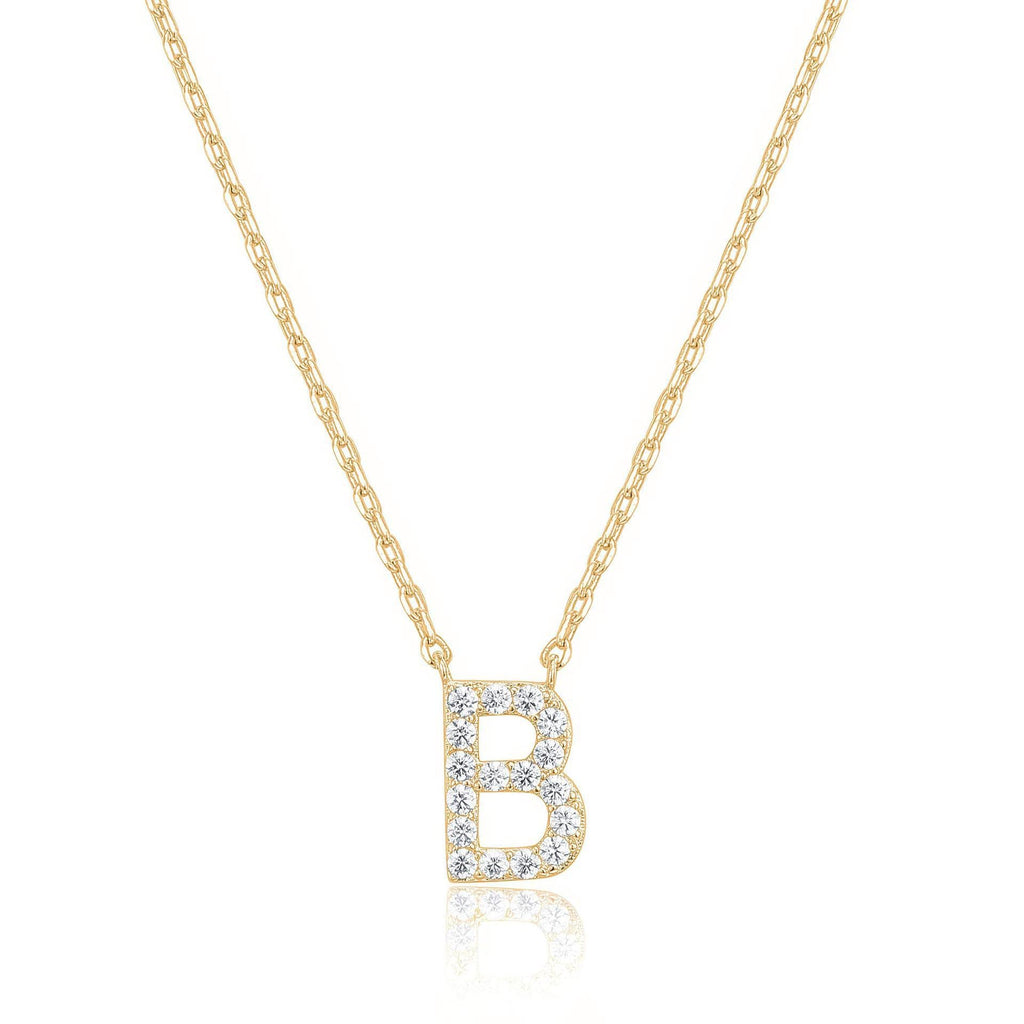 14k Yellow Gold Created Diamond Initial B Letter Pendant Necklace Plated