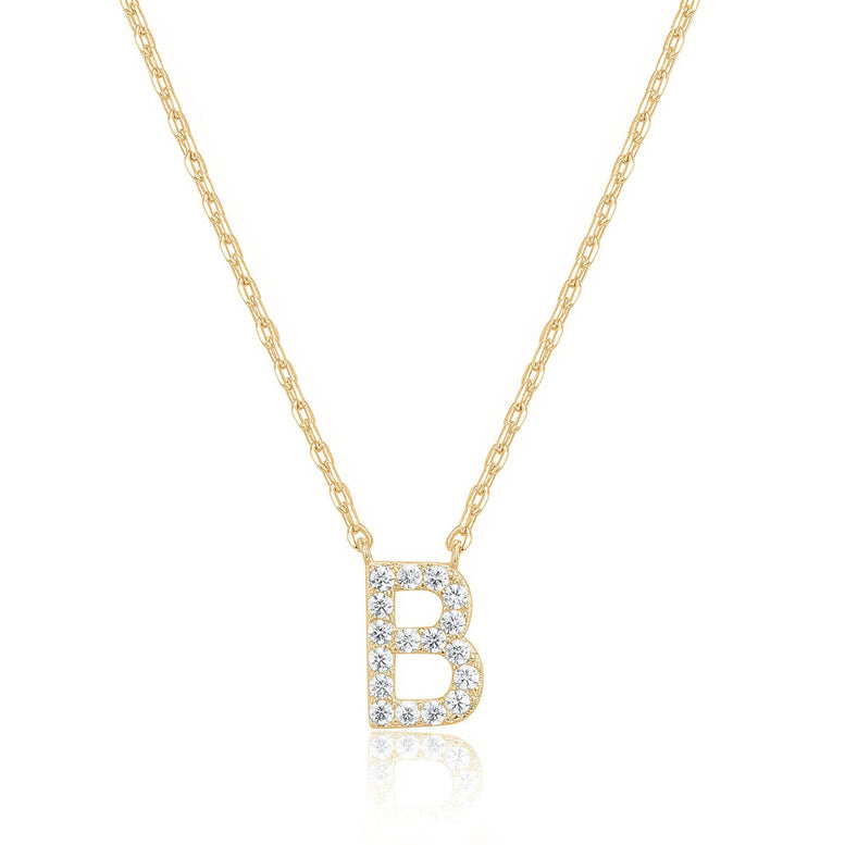 14k Yellow Gold Created White Sapphire Initial B Letter Pendant Necklace Plated