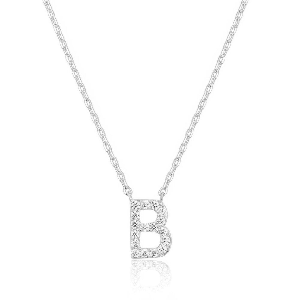 14k White Gold Created Diamond Initial B Letter Pendant Necklace Plated