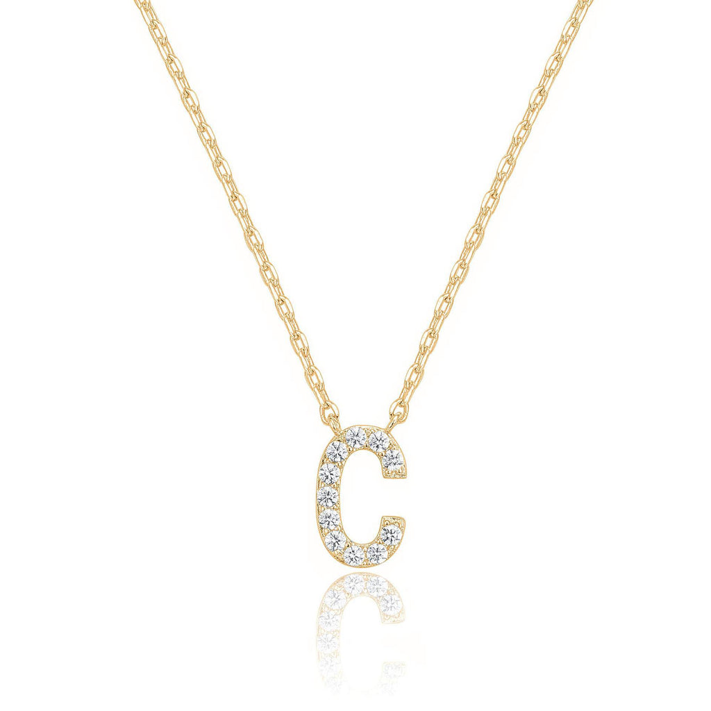 14k Yellow Gold Created White Sapphire Initial C Letter Pendant Necklace Plated