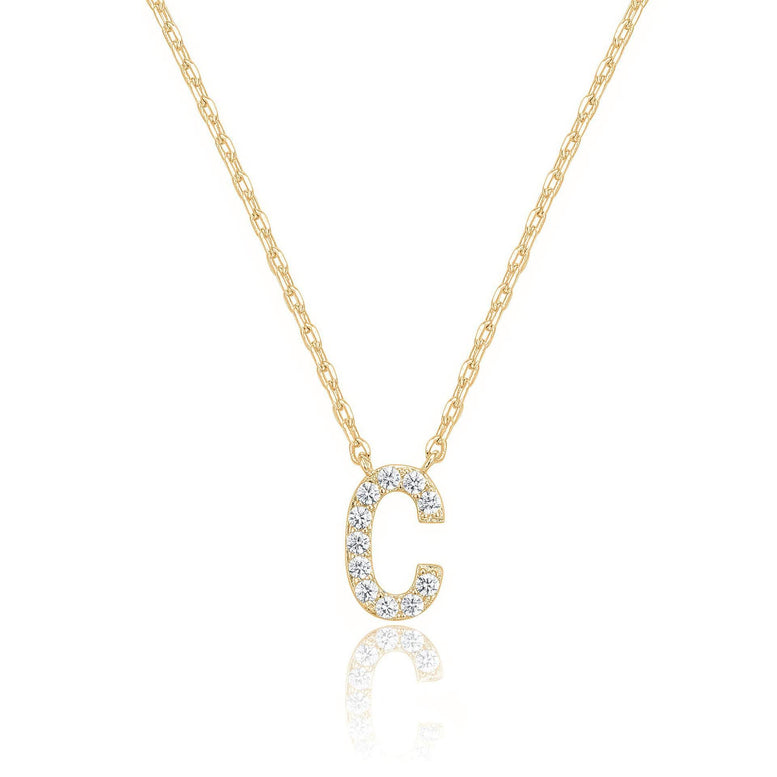 14k Yellow Gold Created Diamond Initial C Letter Pendant Necklace Plated