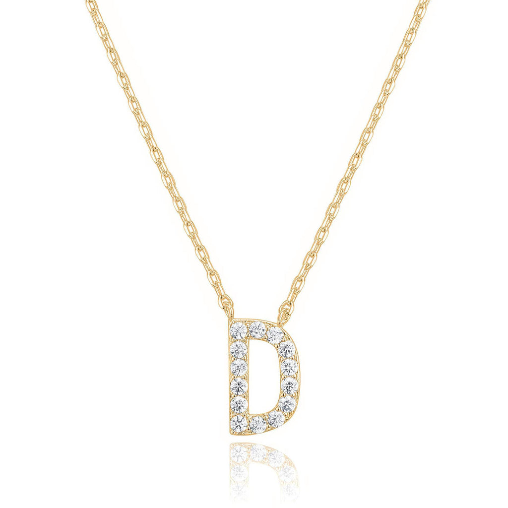 14k Yellow Gold Created White Sapphire Initial D Letter Pendant Necklace Plated