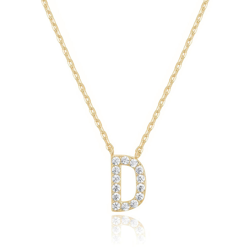 14k Yellow Gold Created Diamond Initial D Letter Pendant Necklace Plated