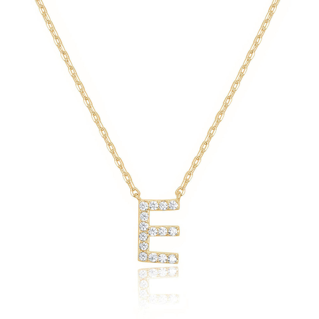 14k Yellow Gold Created White Sapphire Initial E Letter Pendant Necklace Plated