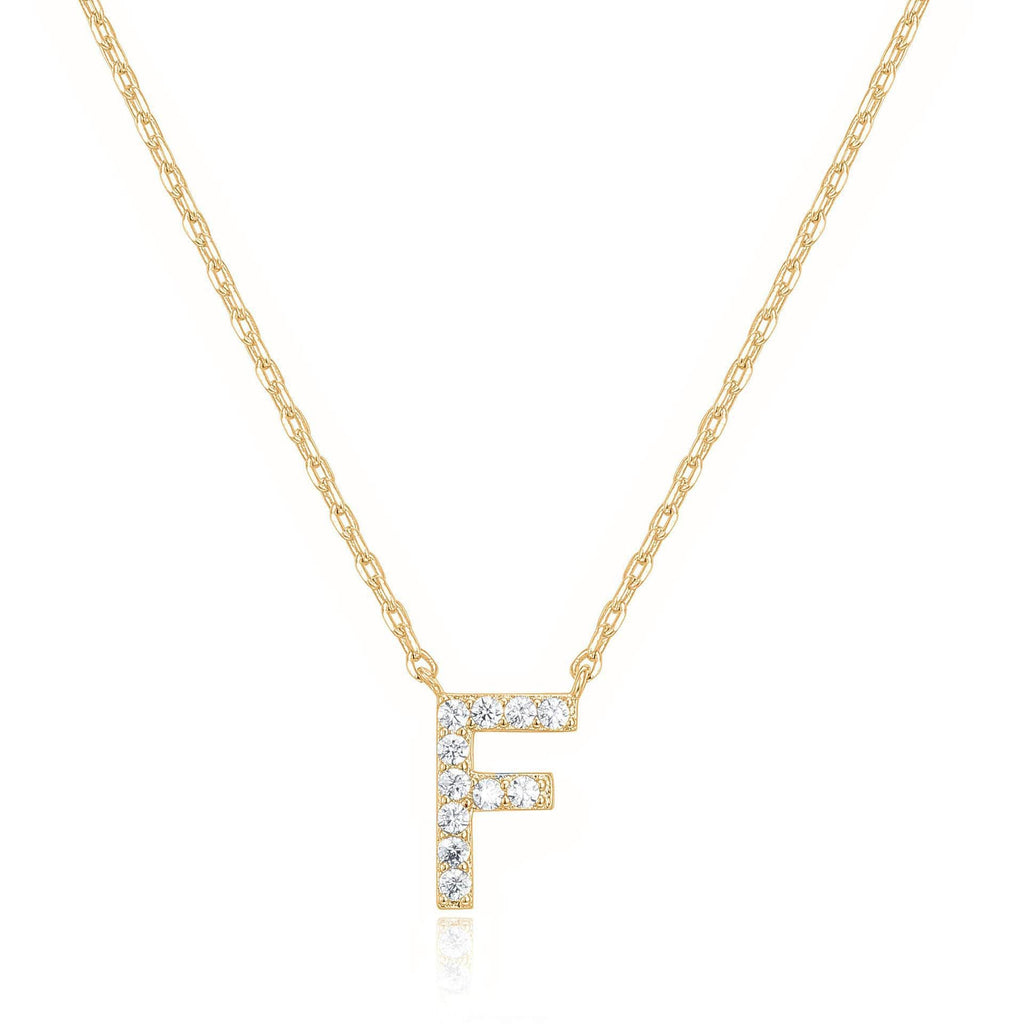 14k Yellow Gold Created Diamond Initial F Letter Pendant Necklace Plated