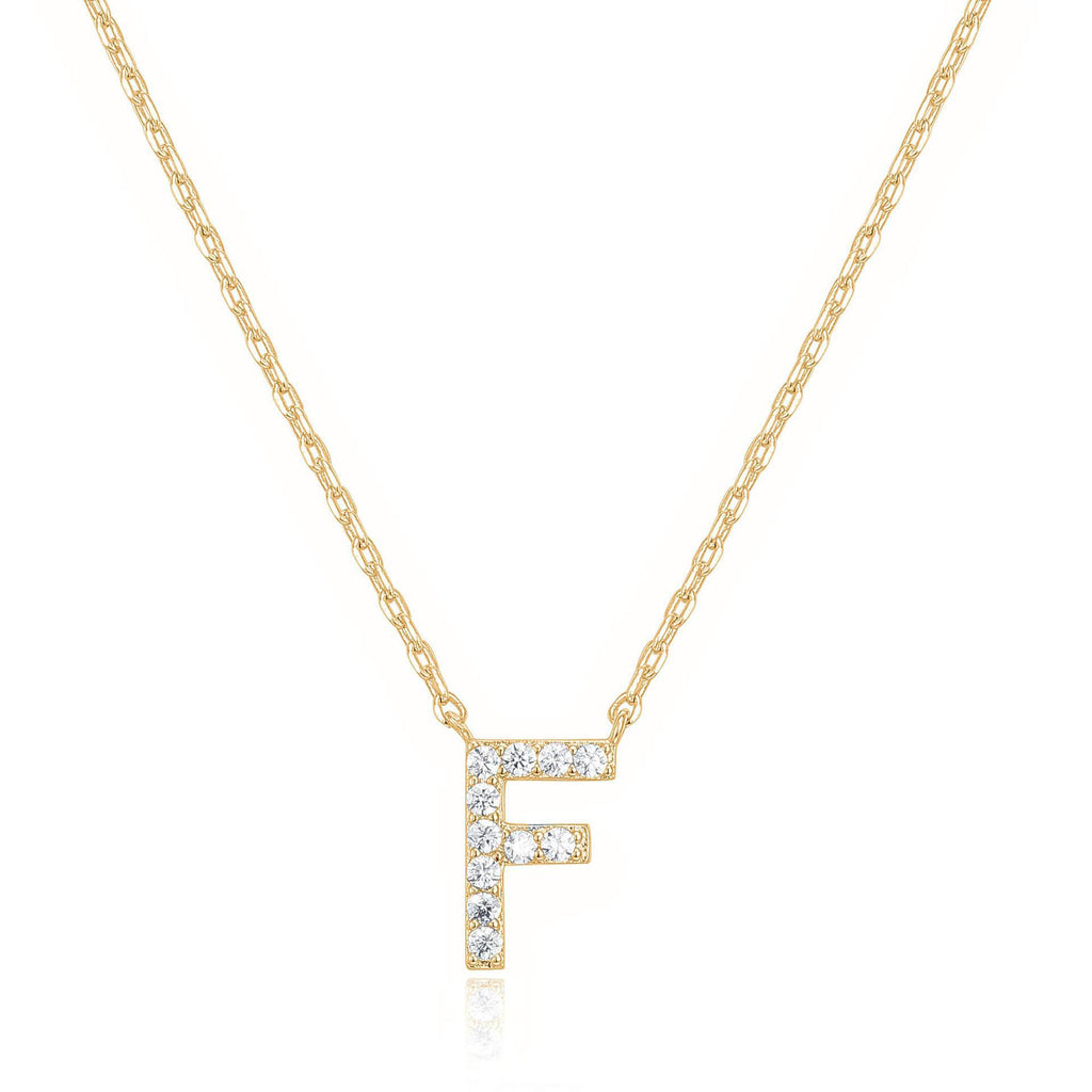 14k Yellow Gold Created White Sapphire Initial F Letter Pendant Necklace Plated