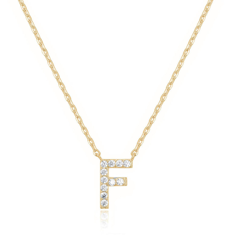 14k Yellow Gold Created White Sapphire Initial F Letter Pendant Necklace Plated