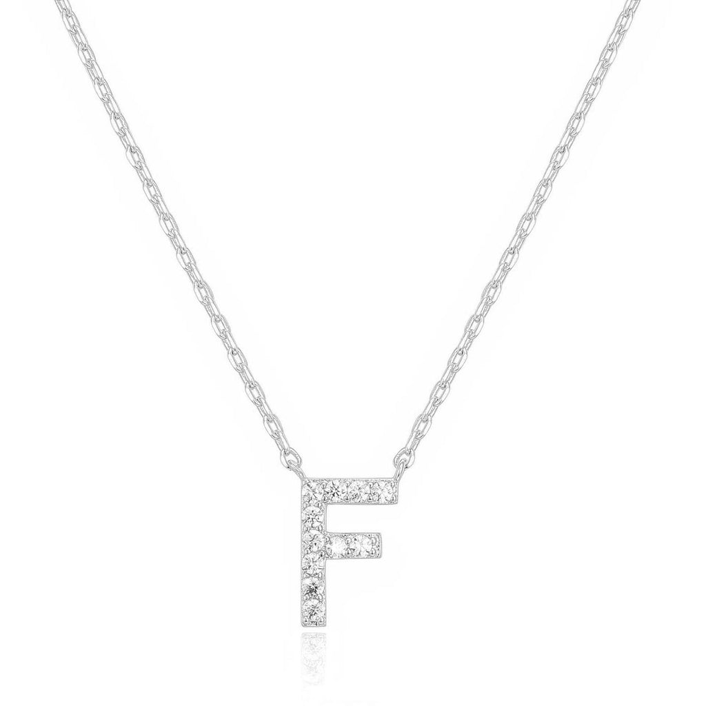 14k White Gold Created White Sapphire Initial F Letter Pendant Necklace Plated