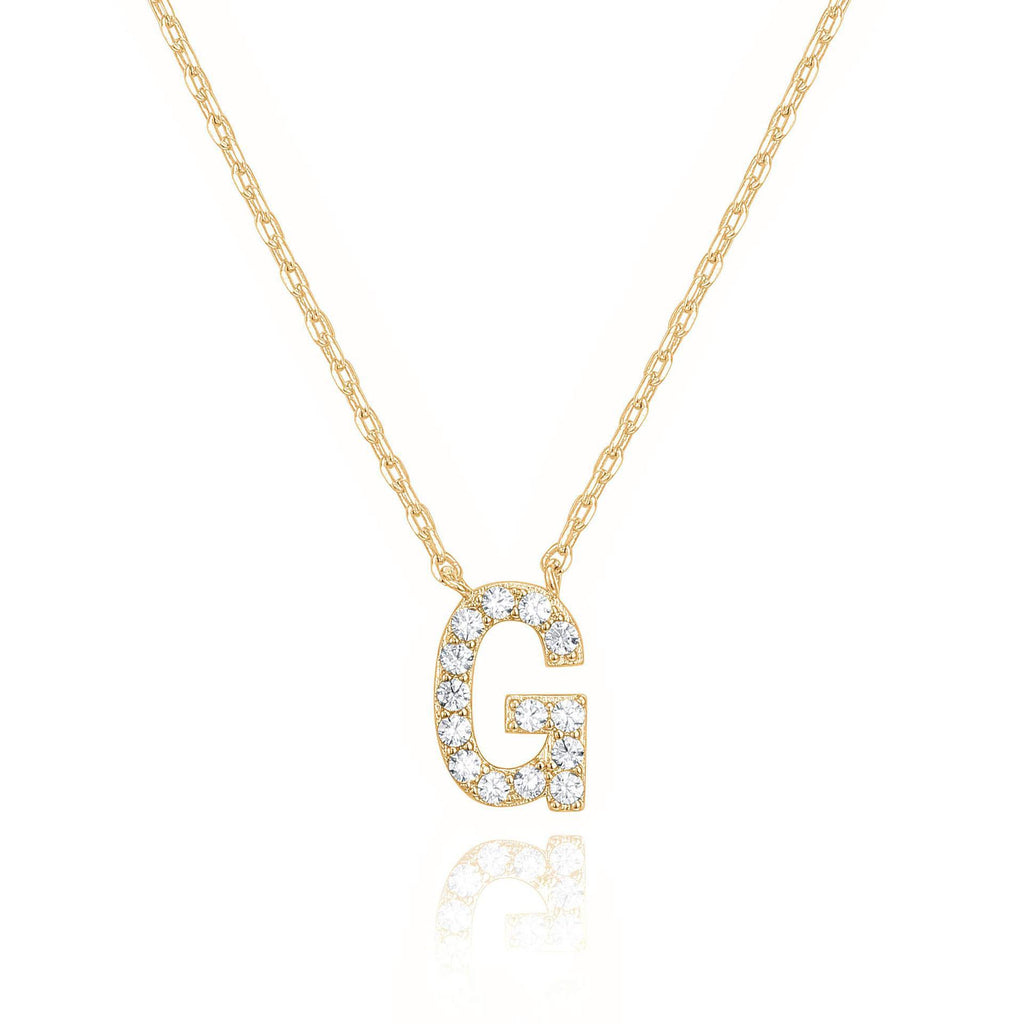 14k Yellow Gold Created White Sapphire Initial G Letter Pendant Necklace Plated
