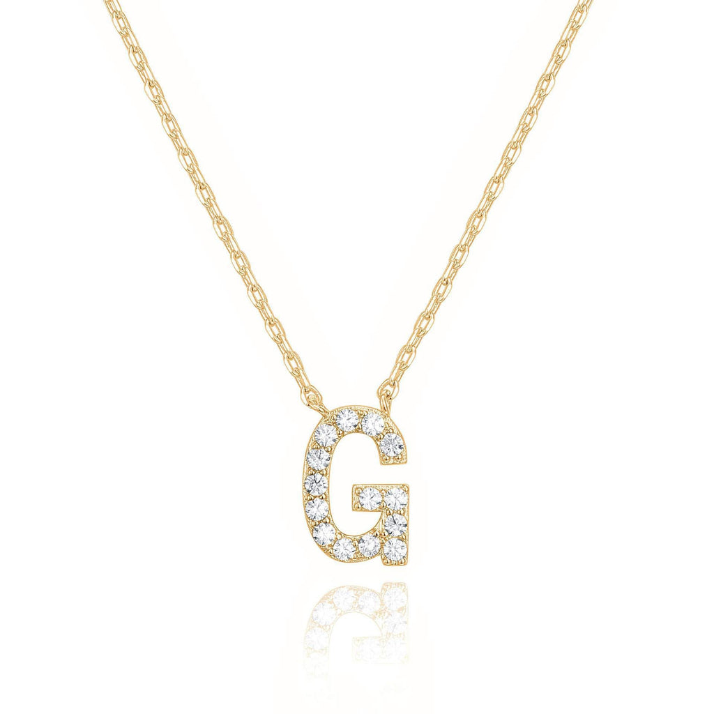 14k Yellow Gold Created Diamond Initial G Letter Pendant Necklace Plated