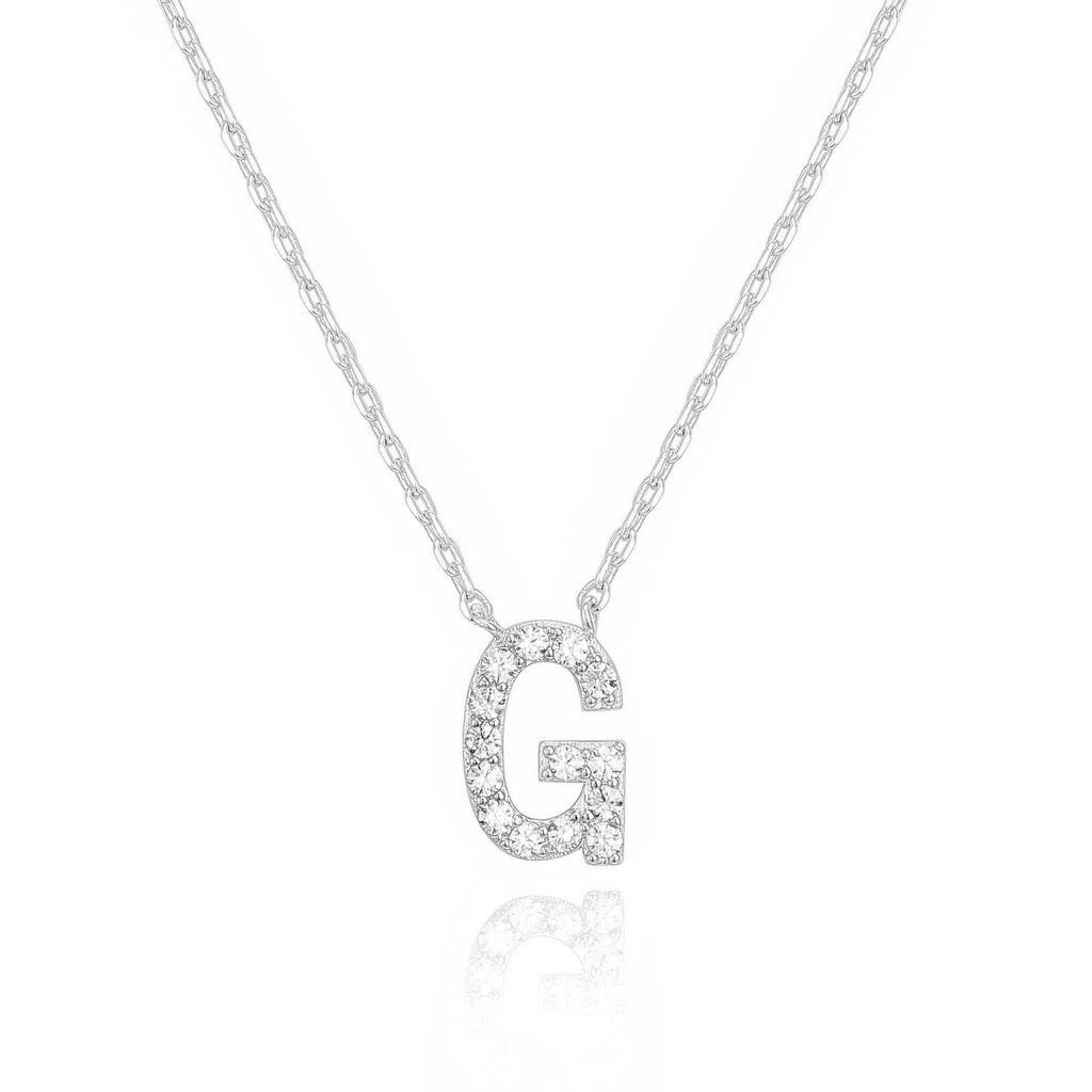 14k White Gold Created Diamond Initial G Letter Pendant Necklace Plated