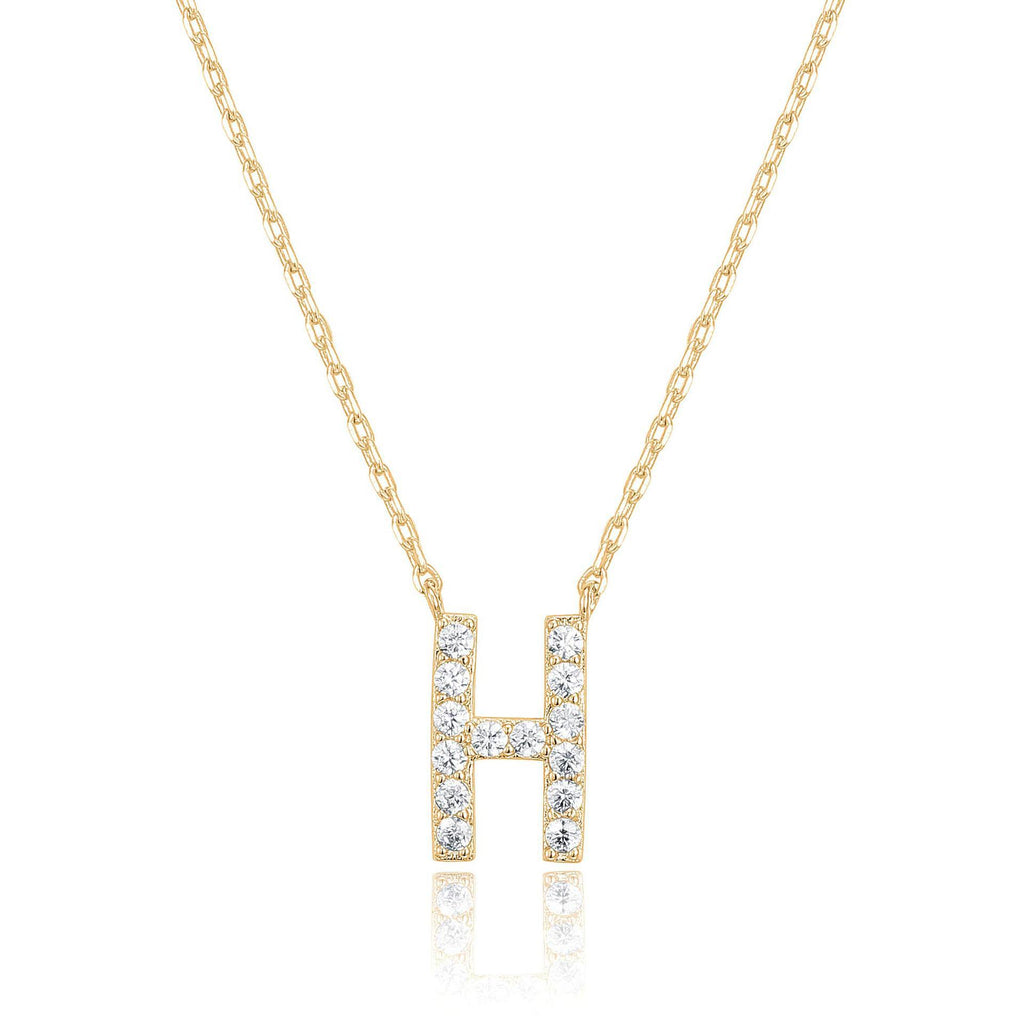 14k Yellow Gold Created White Sapphire Initial H Letter Pendant Necklace Plated