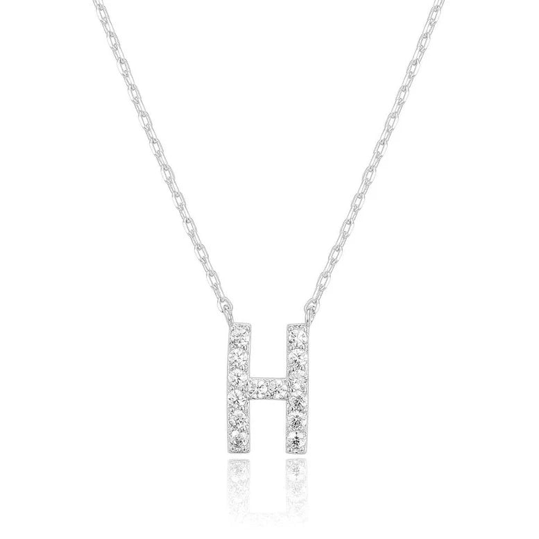 Paris Jewelry® 18K White Gold A-Z Alphabet Created White Sapphire Necklace Initial Plated