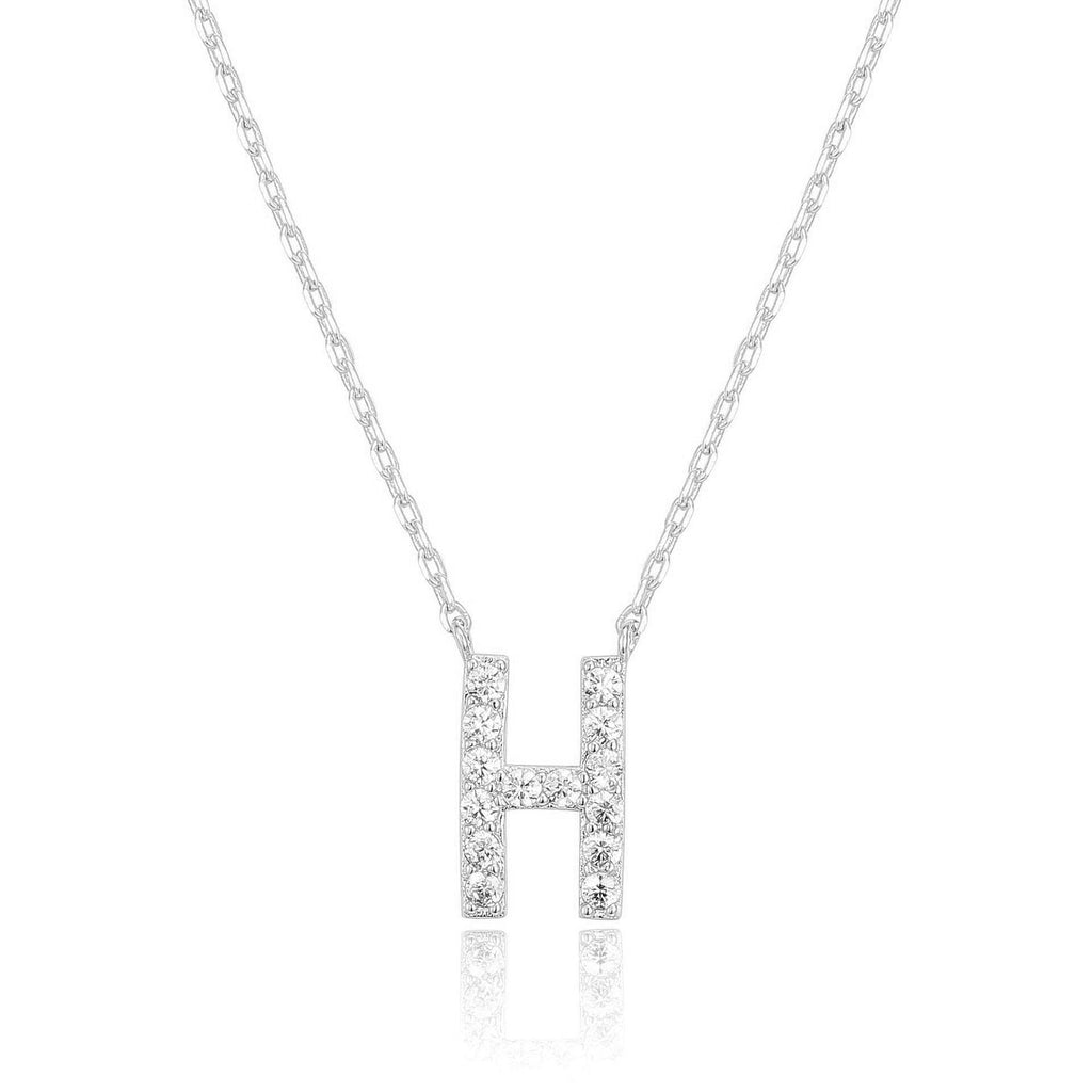14k White Gold Created White Sapphire Initial H Letter Pendant Necklace Plated