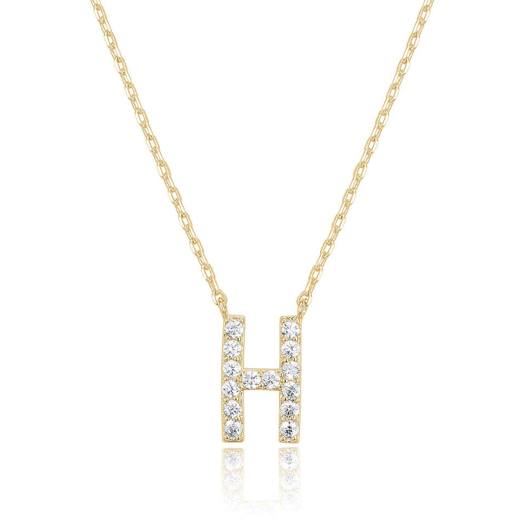 14k Yellow Gold Created Diamond Initial H Letter Pendant Necklace Plated