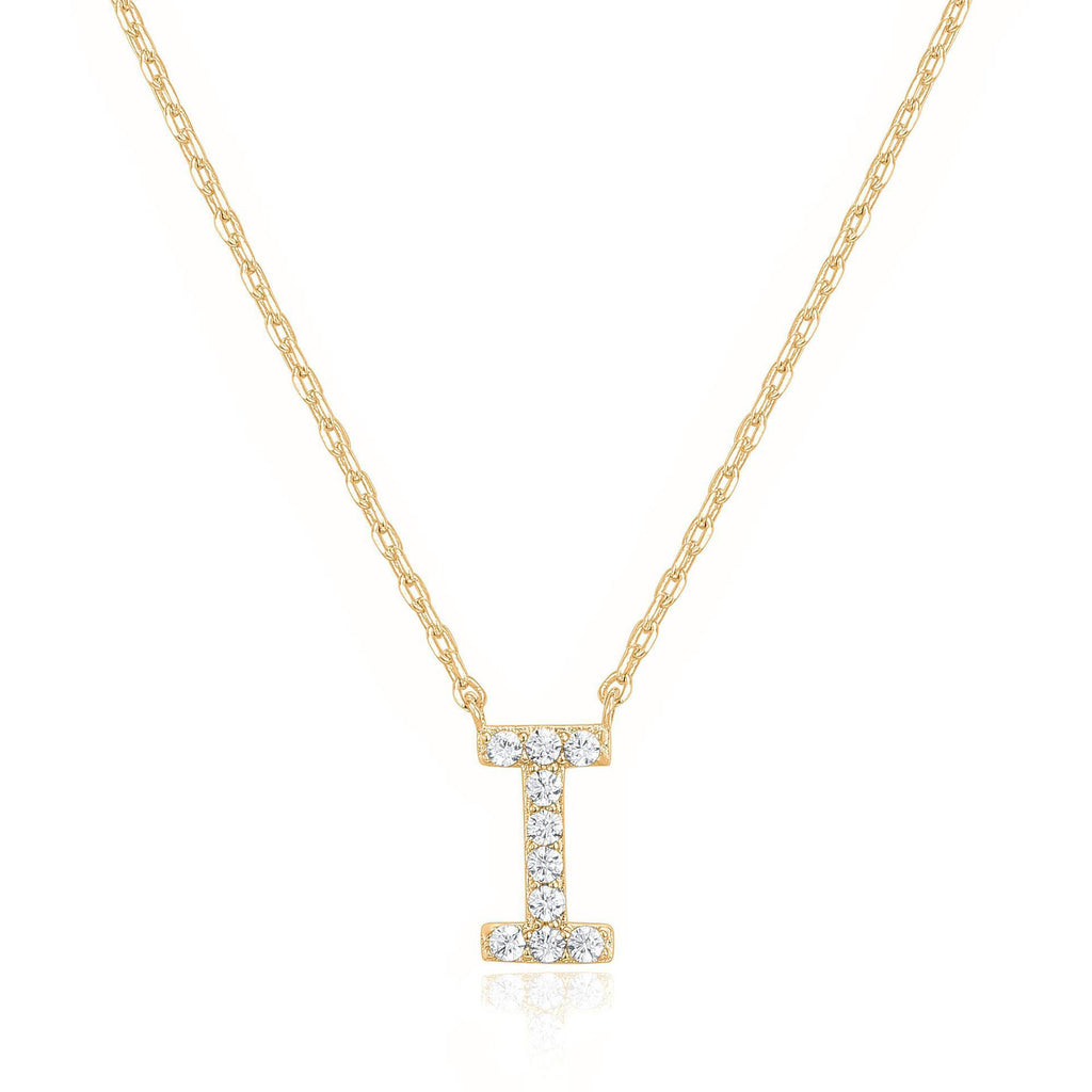 14k Yellow Gold Created White Sapphire Initial I Letter Pendant Necklace Plated