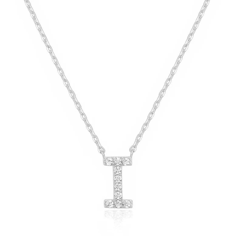 Paris Jewelry® 18K White Gold A-Z Alphabet Created White Sapphire Necklace Initial Plated