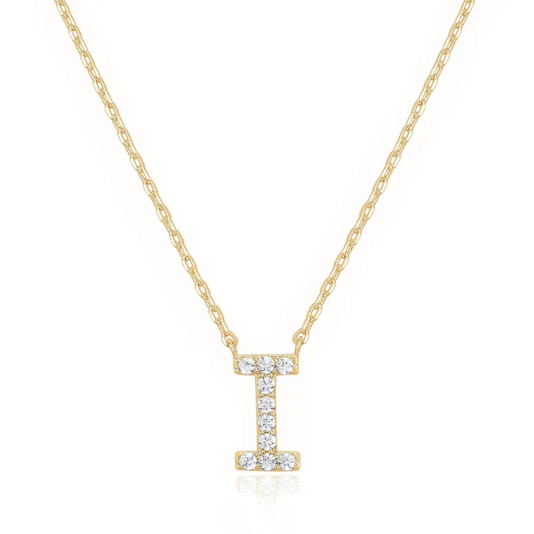 Paris Jewelry® 18K Yellow Gold A-Z Alphabet Created White Sapphire Necklace Initial Plated