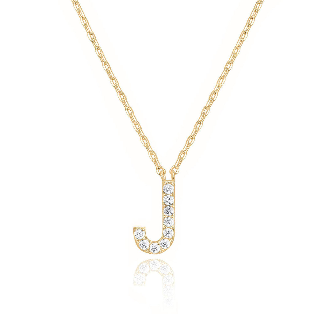 14k Yellow Gold Created White Sapphire Initial J Letter Pendant Necklace Plated