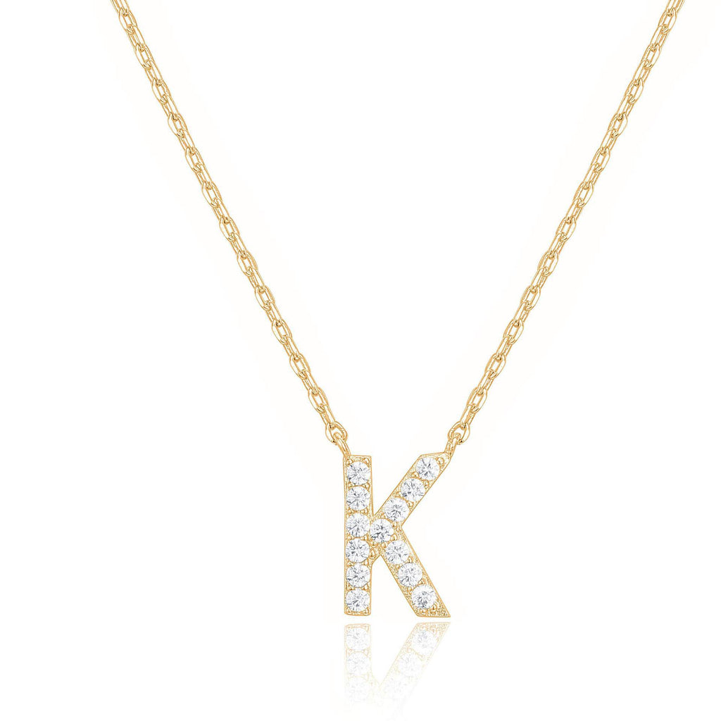14k Yellow Gold Created White Sapphire Initial K Letter Pendant Necklace Plated