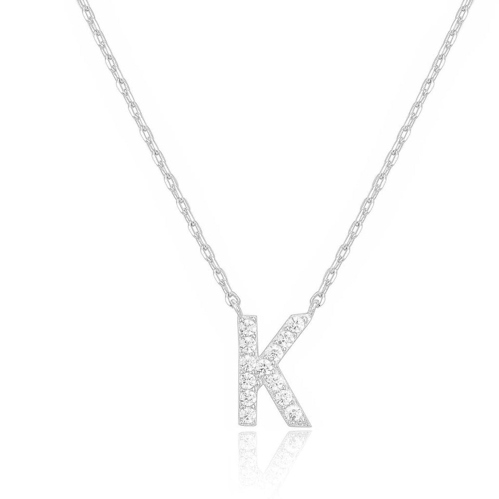 14k White Gold Created White Sapphire Initial K Letter Pendant Necklace Plated
