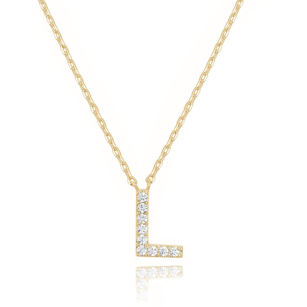 14k Yellow Gold Created White Sapphire Initial L Letter Pendant Necklace Plated