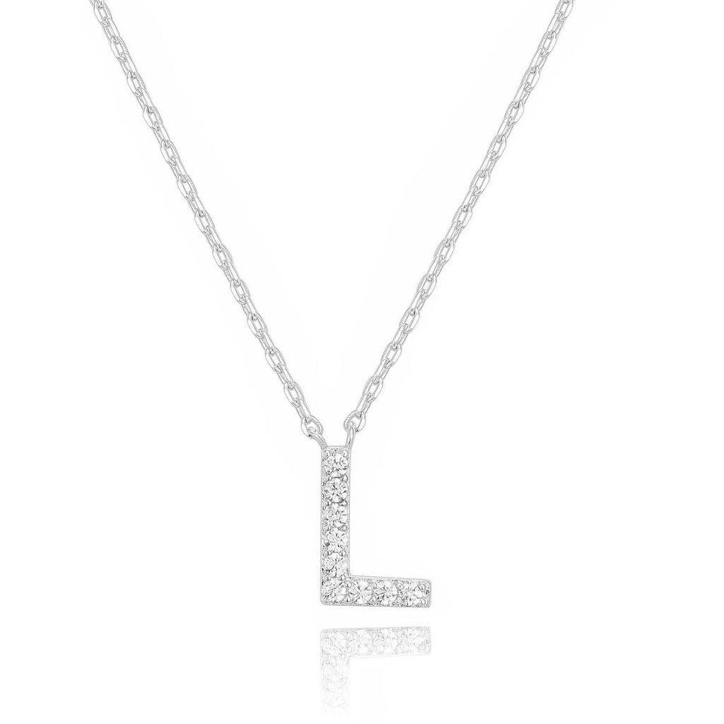 14k White Gold Created White Sapphire Initial L Letter Pendant Necklace Plated
