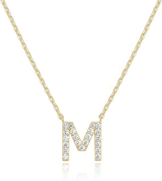 14k Yellow Gold Created White Sapphire Initial M Letter Pendant Necklace Plated