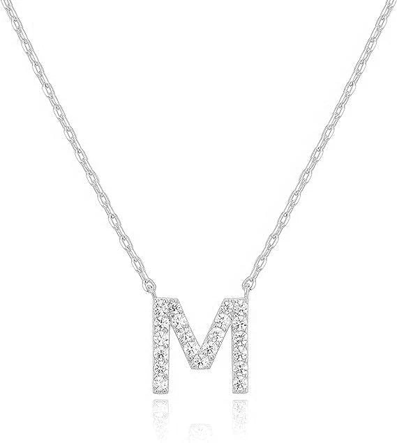 Paris Jewelry® 18K White Gold A-Z Alphabet Created White Sapphire Necklace Initial Plated