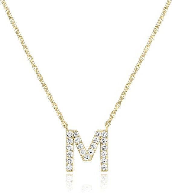 Paris Jewelry® 18K Yellow Gold A-Z Alphabet Created White Sapphire Necklace Initial Plated