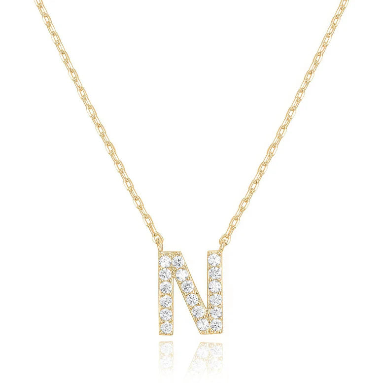 Paris Jewelry® 18K Yellow Gold A-Z Alphabet Created White Sapphire Necklace Initial Plated