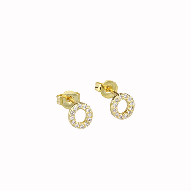 14k Yellow Gold Created White Sapphire Initial O Letter Stud Earrings Plated