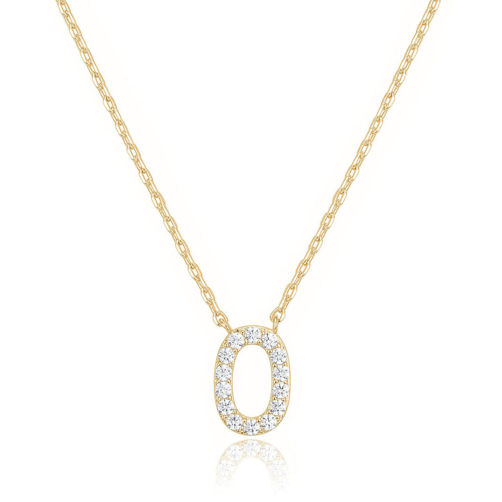 14k Yellow Gold Created White Sapphire Initial O Letter Pendant Necklace Plated