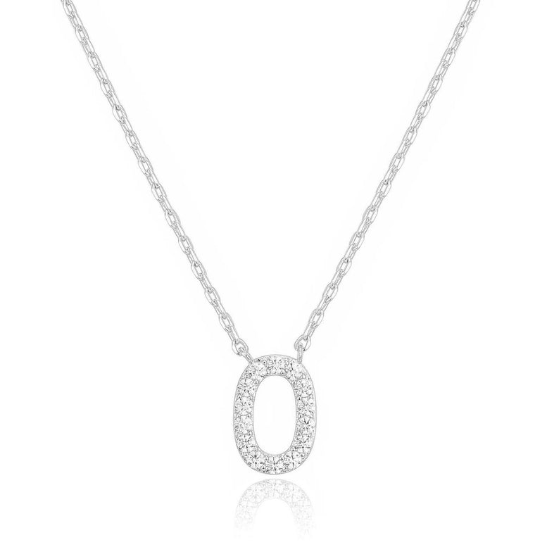 14k White Gold Created White Sapphire Initial O Letter Pendant Necklace Plated