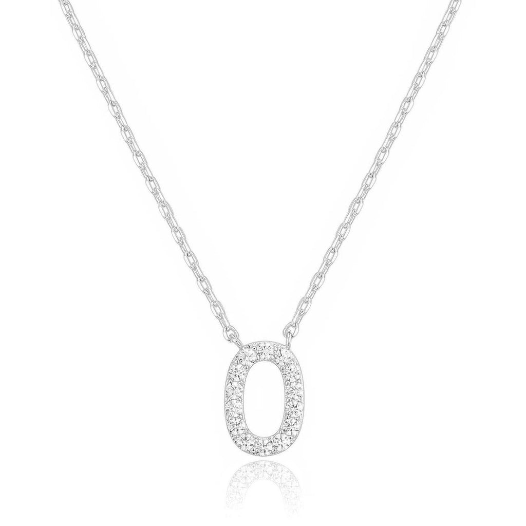 14k White Gold Created Diamond Initial O Letter Pendant Necklace Plated