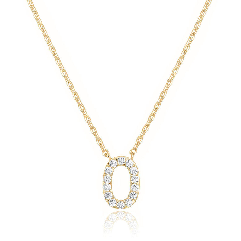 14k Yellow Gold Created White Sapphire Initial O Letter Pendant Necklace Plated