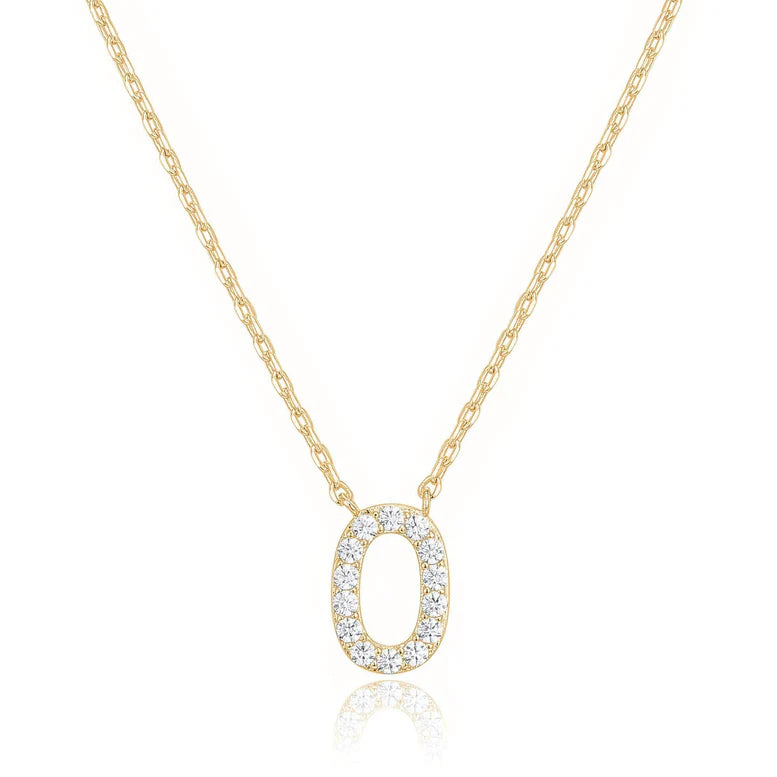 Paris Jewelry® 18K Yellow Gold A-Z Alphabet Created White Sapphire Necklace Initial Plated