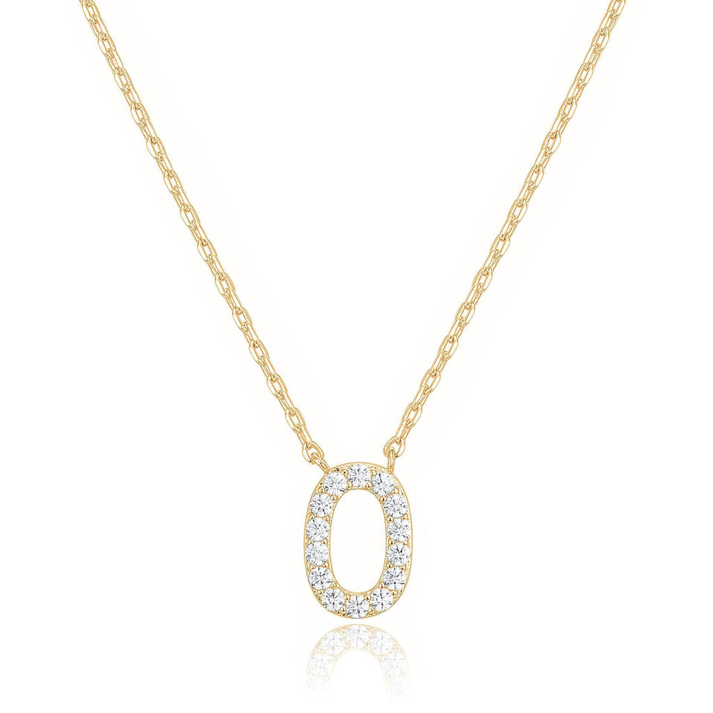 14k Yellow Gold Created Diamond Initial O Letter Pendant Necklace Plated