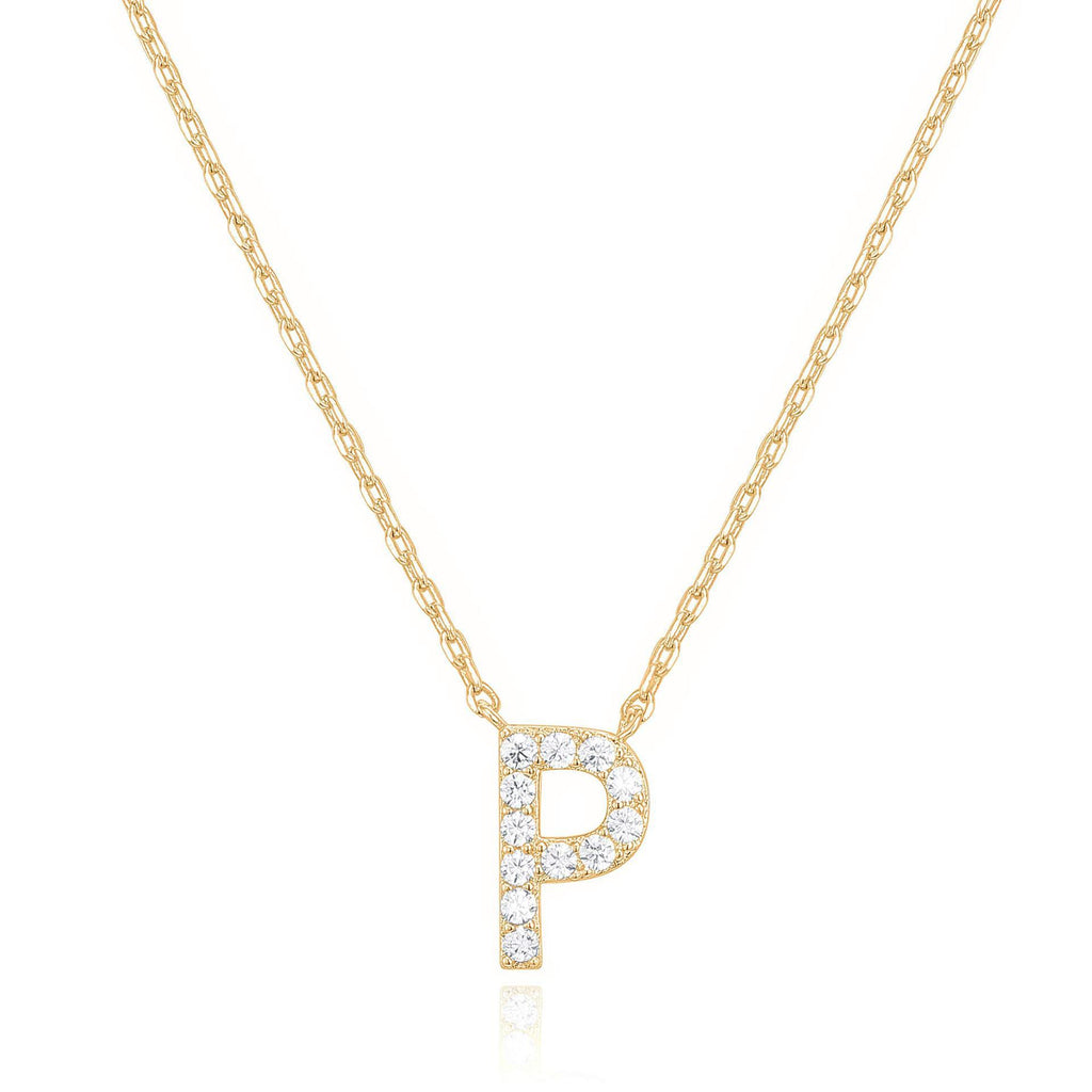 14k Yellow Gold Created White Sapphire Initial P Letter Pendant Necklace Plated