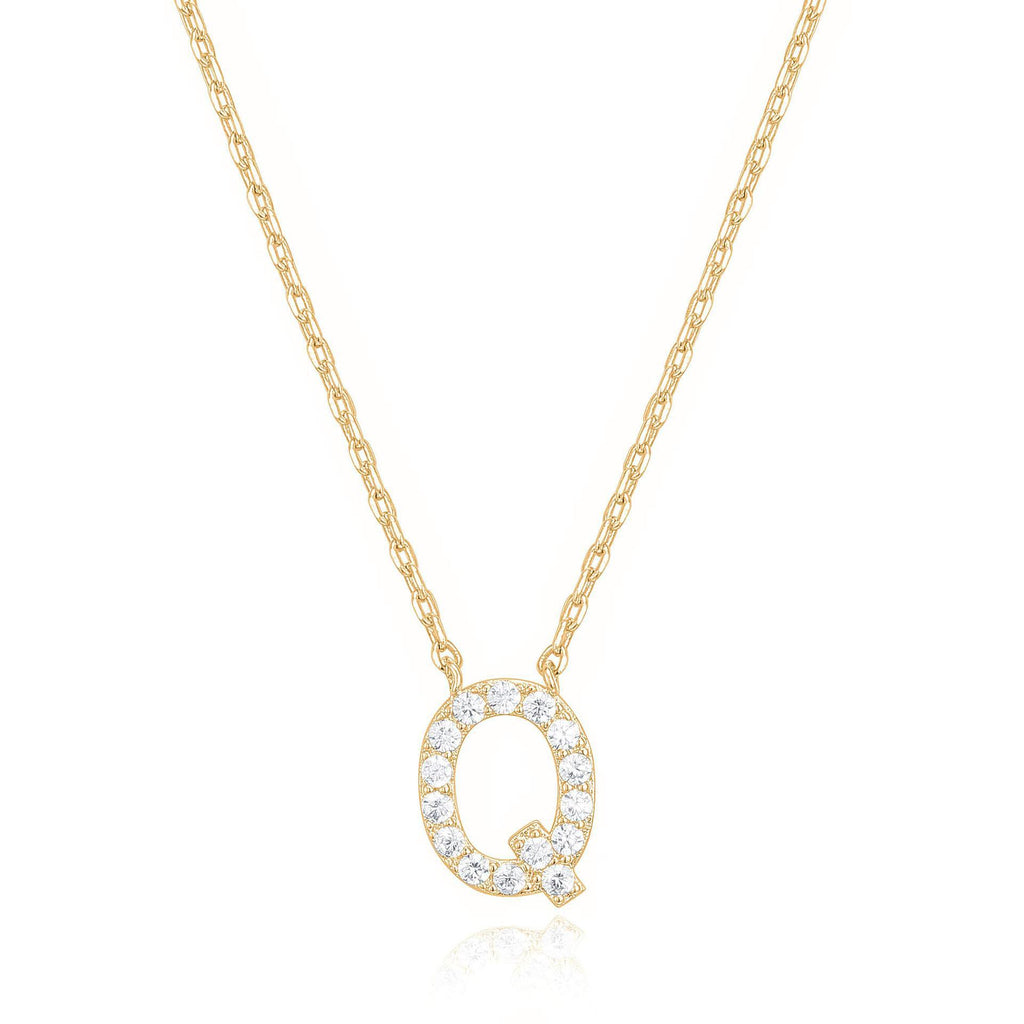 14k Yellow Gold Created White Sapphire Initial Q Letter Pendant Necklace Plated