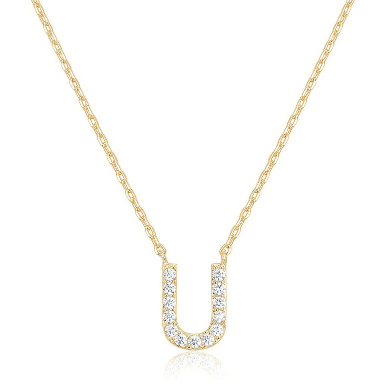 14k Yellow Gold Created Diamond Initial U Letter Pendant Necklace Plated