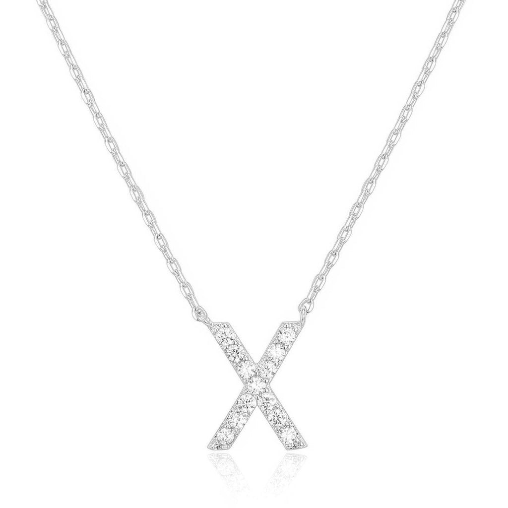 14k White Gold Created Diamond Initial X Letter Pendant Necklace Plated