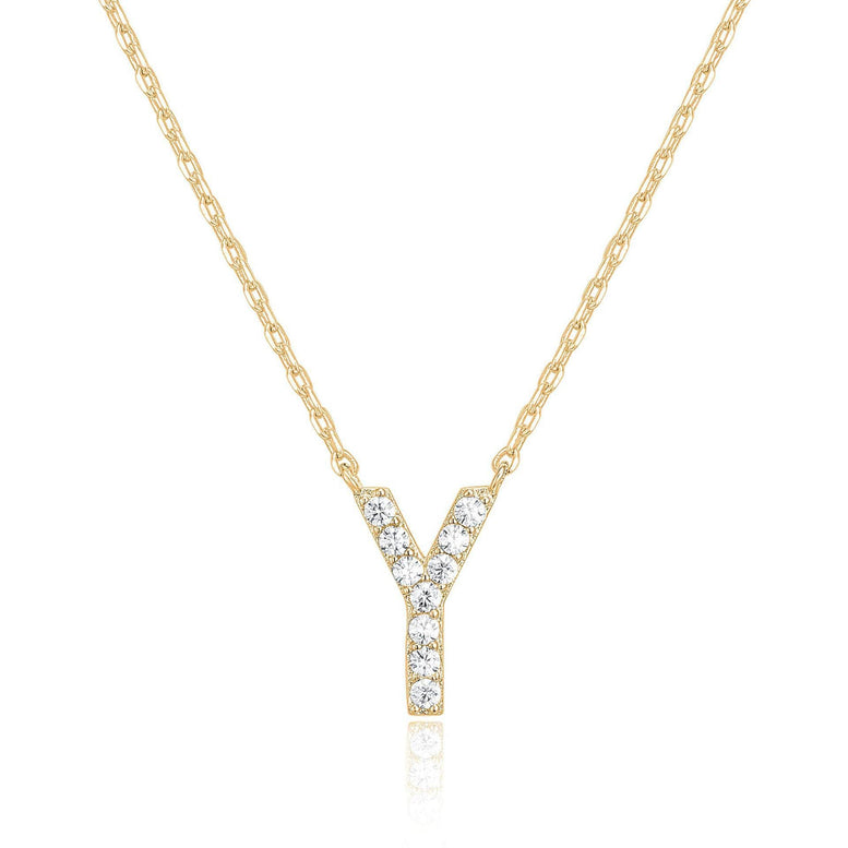 14k Yellow Gold Created Diamond Initial Y Letter Pendant Necklace Plated