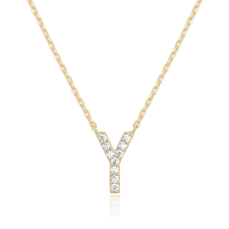 14k Yellow Gold Created White Sapphire Initial Y Letter Pendant Necklace Plated
