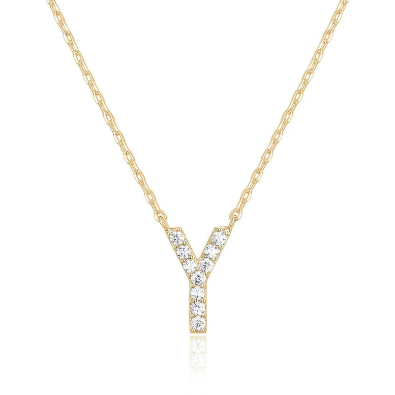 Paris Jewelry® 18K Yellow Gold A-Z Alphabet Created White Sapphire Necklace Initial Plated