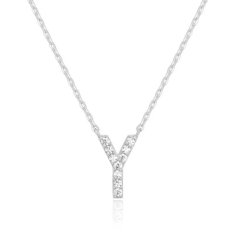 Paris Jewelry® 18K White Gold A-Z Alphabet Created White Sapphire Necklace Initial Plated