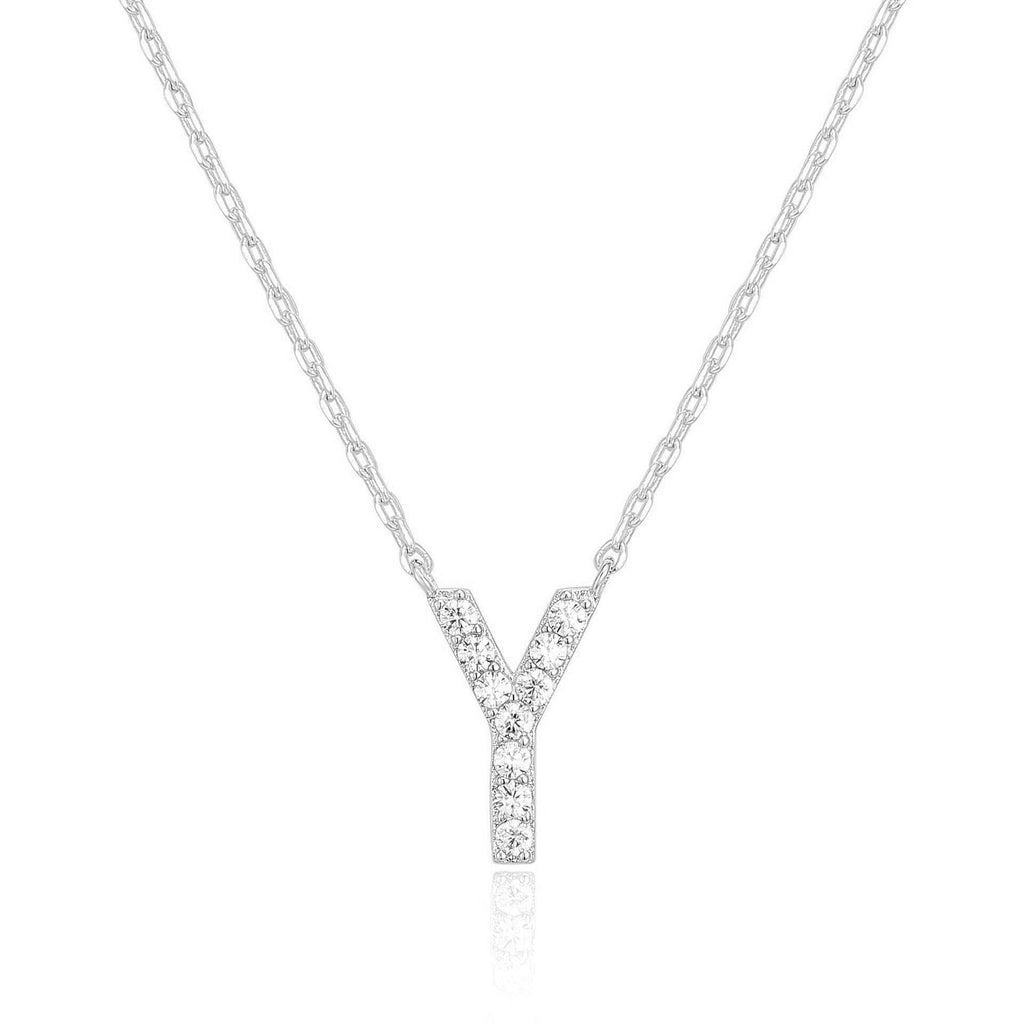 14k White Gold Created Diamond Initial Y Letter Pendant Necklace Plated