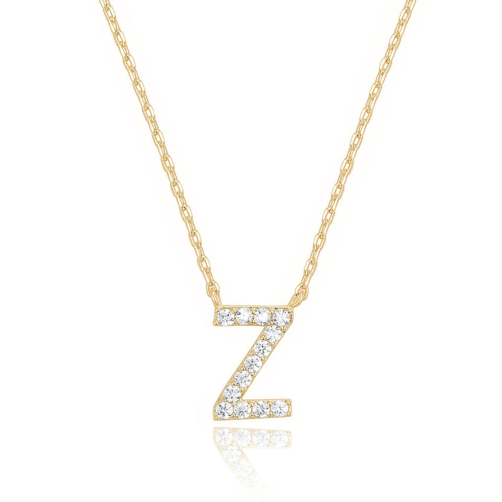 14k Yellow Gold Created White Sapphire Initial Z Letter Pendant Necklace Plated