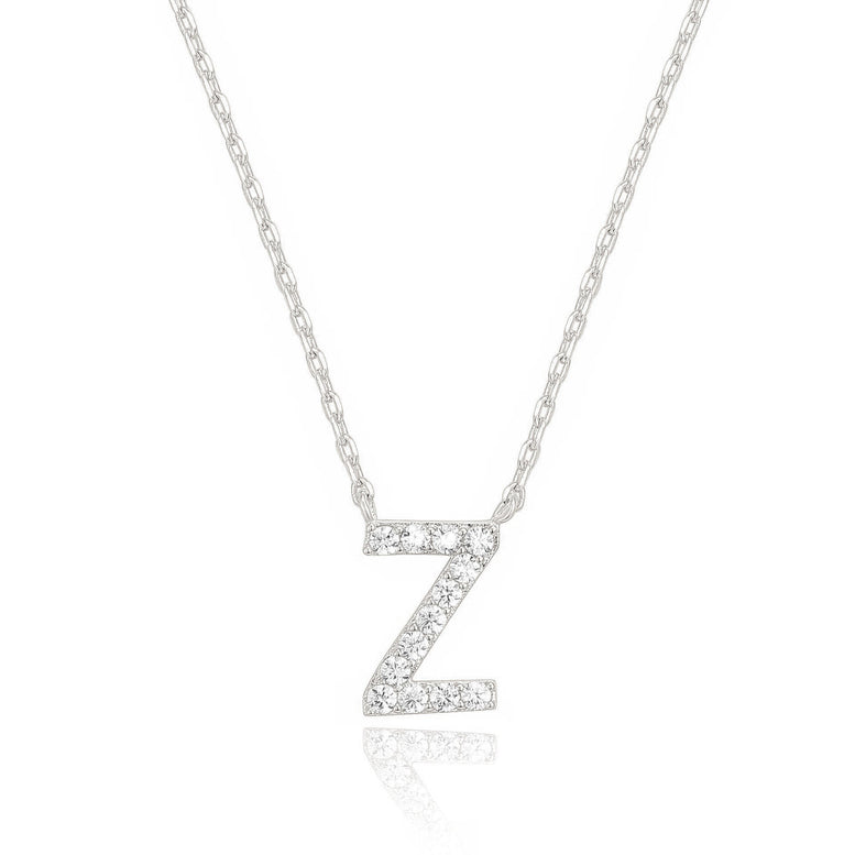 14k White Gold Created Diamond Initial Z Letter Pendant Necklace Plated