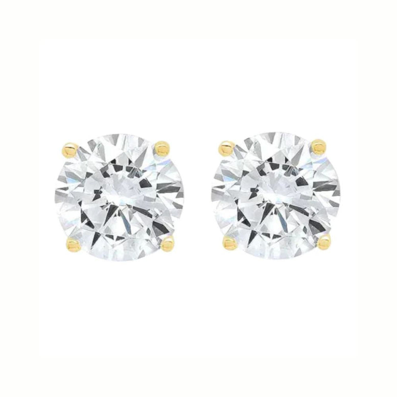 Paris Jewelry 18K Yellow Gold 1/2 Carat Round Moissanite Stud Earrings